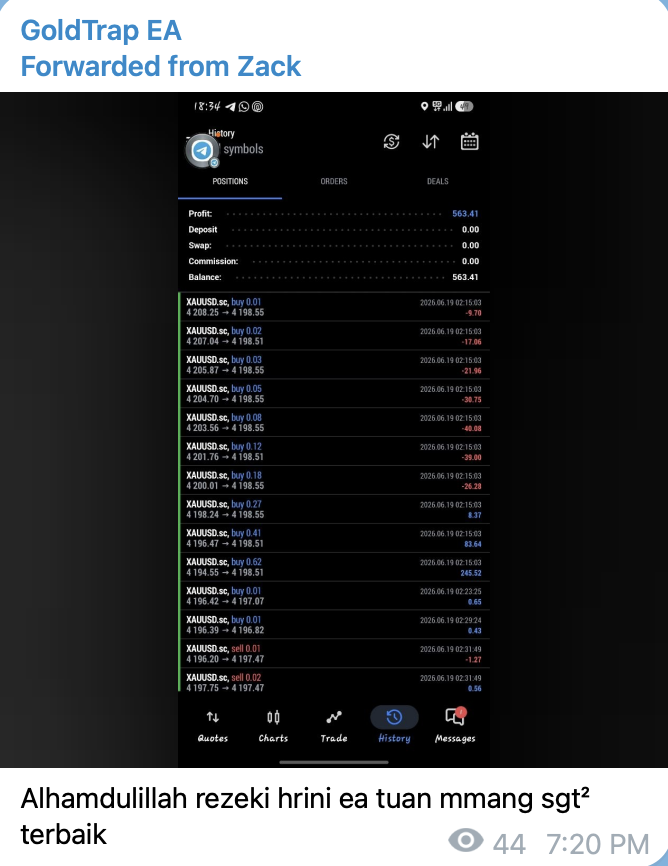 Screenshot testimoni pengguna GOLDTRAP EA 2